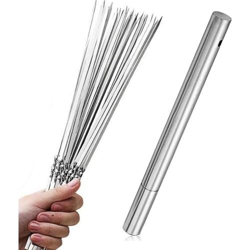 20pcs Reusable Barbecue Grill Sticks, Metal BBQ Skewers, Tainless Steel Flat Forks, Fist Meat Skewers With Storage Tube 2021
