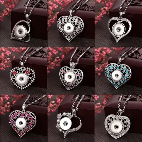 2019 New Snap Jewelry 18mm Rhinestone Love Heart Snap Pendant Necklace Jewelry Fit 18mm Snap Button Jewelry for Women DIY
