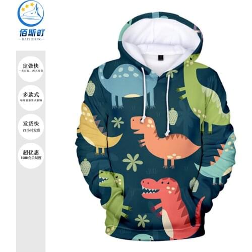 2021 Cartoon Series Dinosaur 3D Printing Loose Mens and Womens Hooded Support Customization