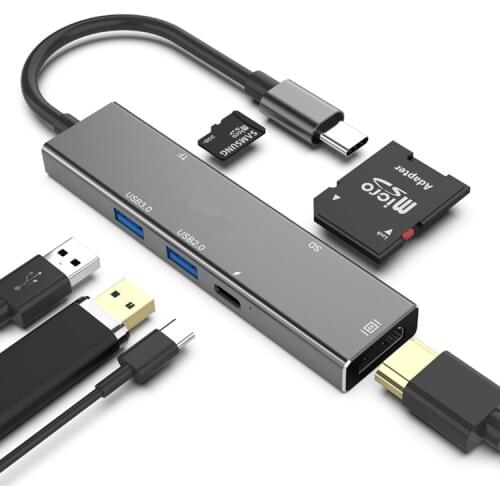 USB 3.1 Hub To HDMI-compatible Adapter 4K Thunderbolt 3 with TF SD Reader Slot PD for MacBook Pro/Air 2018/2019 Huawei Mate 30