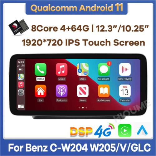 10.25" 8Core CPU 8G RAM Android 10 Car Radio GPS Multimedia Player for Mercedes Benz C Class W205 GLC-Class X253 V-Class W446