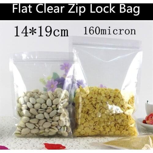 Free Shipping 200pcs 14cmx19cm 160micron Double Clear Plastic Snack Pouch Zip Lock Cereals/Meat/Tea/Powder Packaging Bag