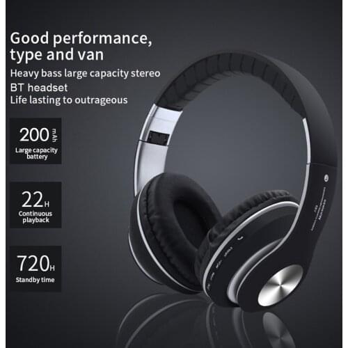 Wireless BT5.0 Headset with Mic Lightweight Portable Foldable Bass Earphone Adjustable Headband AUX IN TF Card Slot