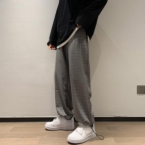 New Mens Plaid Casual Harem Pants Korean Man Loose Ankle-Length Trousers Harajuku Streetwear Trousers Plus Size Male Clothing