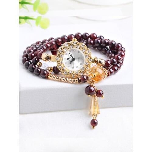Watches for Birthday Gifts Girls Waterproof Zircon Stone Fashion Crystal Agate Shell Garnet Quartz Bracelet lady watch