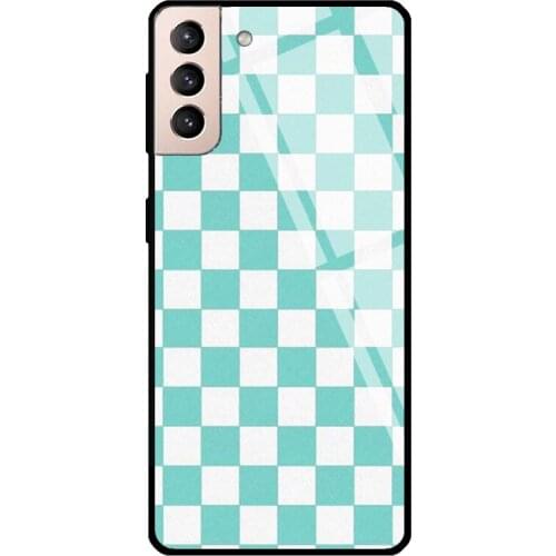 Blue Checkers Tempered Glass Case For Samsung Galaxy S21 Ultra Note 20 S8 S9 S10 Note 10 Plus S20 FE