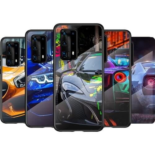 Tempered Glass Cover Fashion Sports car For Huawei P40 P30 P20 P10 Pro Plus Lite 5G 2019 Phone Case