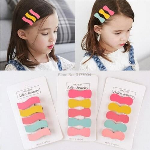 DHL 100set 5pcs/set Children Colorful Barrettes Korean Hair Clip Girls Kids Cute Chic Hair Accessories Headwear