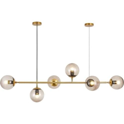 Nordic designer long shape restaurant living room model room pendant lamp glass ball metal rod pendant lights