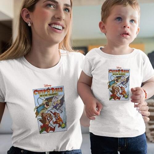 Four Seasons Disney Family Look Top Clothes Chip 'n' Dale Cartoon Print Summer New Kawaii Dropship Comfort T Shirts Adult Unisex