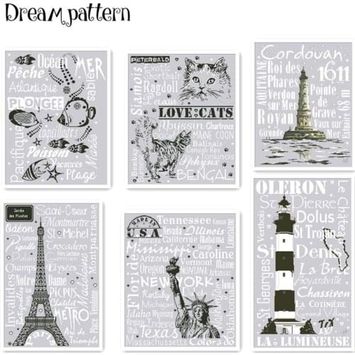 Love cats fish letter Statue of Liberty cross stitch package 14ct silver canvas cloth cotton silk embroidery handmade needlework
