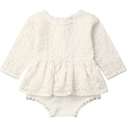 0-24M Newborn Baby Girls Bodysuits Autumn Clothes Flower Lace Long Sleeve Romper Dress Bodysuit Outfits