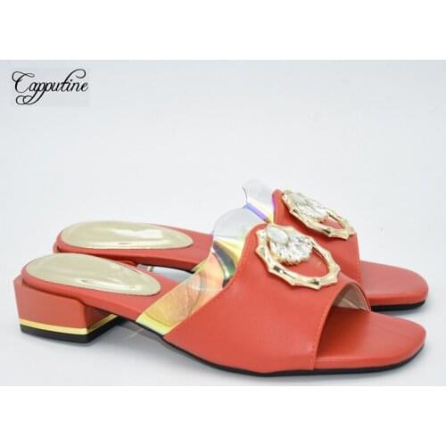 Fashion Carol Party Shoes African Womens Medium Heel Slippers With Stones 86-6 Heel Height 4CM, 5 Color