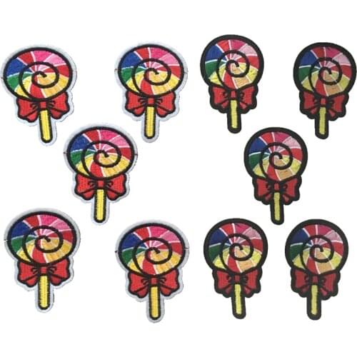 Lollipop-Rainbow Color Embroideried Sew/Iron on Patches for Clothing Small Candy Embroidery Appliques DIY Sewing Decals 10pcs