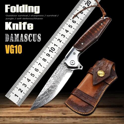 Damascus Steel Sharp And Durable Folding Knife Pocket Outdoor Survival Self-Defense EDC Hiking Angler Tool Camp Combat Knife