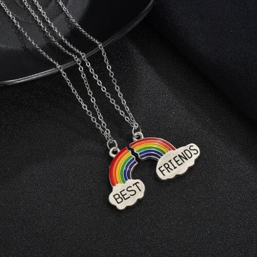 Best Friends Necklace 2 Piece Enamel Puzzle Rainbow Cloud Pendant Necklace BFF Friendship Jewelry Gift For Women Men Collares