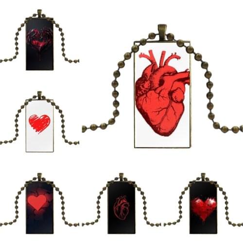 Necklace With Bronze Plated Glass Cabochon Choker Long Pendant Rectangle Necklace For Lovers Best Friendship Residual Heart