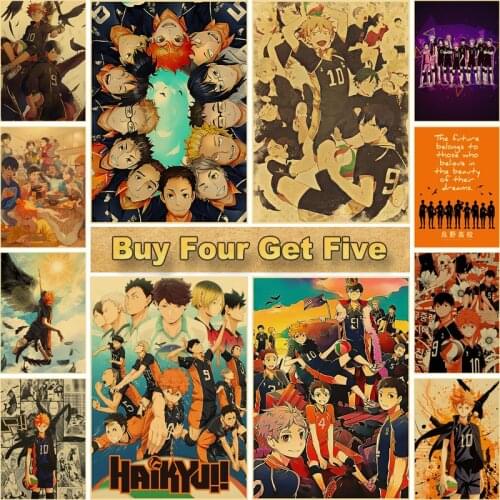 Anime Haikyuu Poster Volleyball Boy Wall Art Prints Posters Retro Kraft Paper Modern Home Decor Bar Cafe Decoration Paintings