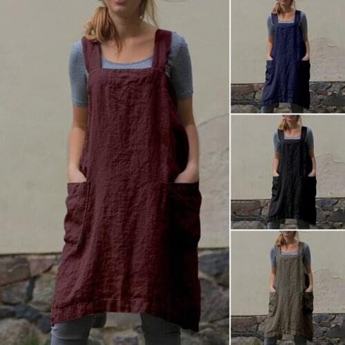 Newly Dress Womens Cotton Linen Apron Long Home Furnishing Loose Long Casual Solid Color Suitable for Baking Cooking