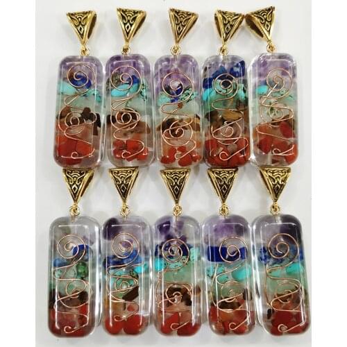 Fashion Orgone 41x17mm 10pc retro Reiki Healing colorful natural stone pendant cuboid charms Accessories free shipping Wholesale