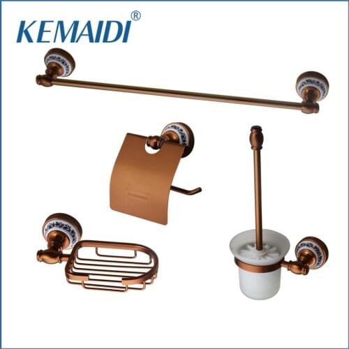 KEMAIDI Luxury Rose Gold Bathroom Accessories Brass Wall Mounted Toilet Brush Paper Towel Holder Glass Shelf Bath Hardware Set