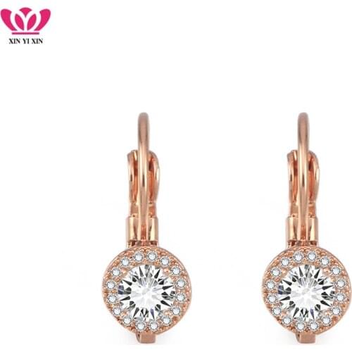 Rose Gold Clear Cubic Zircon Hoop Earring For Women Simple Style Dazzling Color Earrings Fashion Jewelry Earring Party Gifts