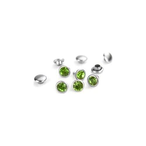 LIGHT GREEN Crystal (Rhinestone) Rivets 5/32" Hollow Rivet 6mm