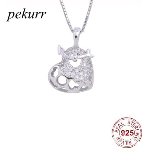 Pekurr 925 Sterling Silver Arrow Cross Zircon Heart Necklaces For Women Romantic Heart Pendants Chain Fashion Jewelry Gift