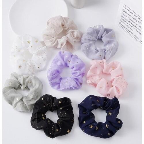 Oversized French Organza Hair Scrunchies Elegant Star Chiffon Women Elastic Hair Rubber Bands Hair Ties Stretch Ponytail Holder