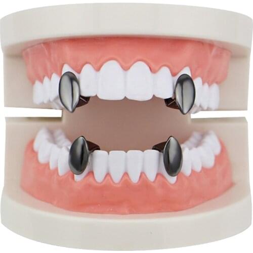 4pcs/set Vampire Teeth Grillz Top Bottom Canine Fangs Dracula Tooth Grills Dental Cap Cosplay Party Hip Hop Body Jewelry