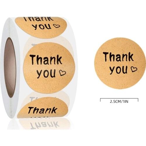 500pcs/roll Round Kraft Paper Thank you stickers Handmade Package Envelope Seal Labels Stationery stickers Heart Thanks Shopping