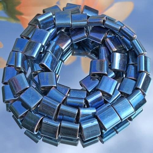 6mm Two Holes Hematite Blue Plating Natural Square Loose Spacer Mineral Stone Beads For Jewelry Making DIY Charm Bracelets