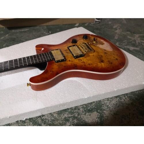 Custom 6 string guitar,sunburst guitar,burl maple veneer HH pickups,gold button,white cream binding,mahogany body