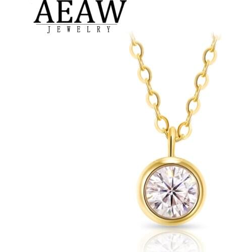 AEAW 0.3carat 4.0mm Round Brilliant Cut Moissanite Pendant DE Color VVS1 Moissanite Necklace Solid 18K Yellow Gold For Women