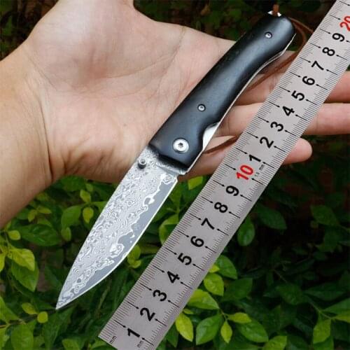 Free shipping New style Damascus steel folding blade knife Ebony handle outdoor tools camping self-defense knife