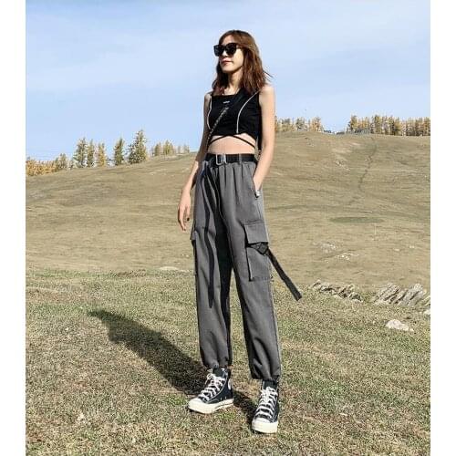 Pants Women Cargo Trouser Bandage Boyfriend Unisex Elastic Waistband Chic Fashion Street Stylish Summer Casual Jogging All-match