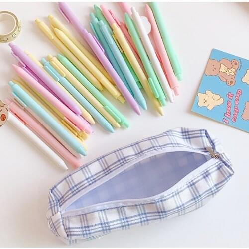 Korean Style Plaid Pattern Pencil Case Kawaii Students School Supplies Stationery Funny Cartoon Large Capacity Pencil Bag