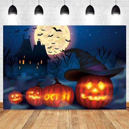 Yeele Halloween Background Photography Night Moon Sky Pumpkin Lantern Bat Backdrop Baby Photographic Photo Studio Photophone