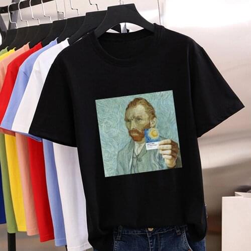 Funny Pantone The Starry Night Letter T-shirt Versatile Exquisite New Tshirt Women Van Gogh beautiful Aesthetic Cute Tshirt