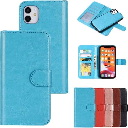 2 in 1 Leather Case for iPhone 11 12 Pro Max X XS XR SE 2020 6 7 8 Plus Coque Crazy Horse Pattern Flip Wallet Shockproof Cover