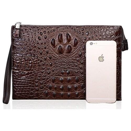 Split leather crocodile pattern men fashion clutch large capacity purse high quality