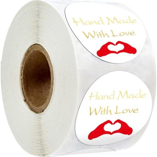 500pcs/roll 1Inch DIY White Bronzing Hand Made Handmade With Love Label Wedding Stickers Adhesive Sticker Round Labels scrapbook
