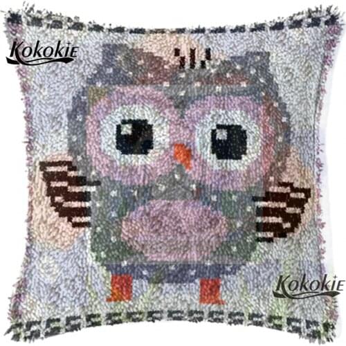 Handmade Unfinished Embroidery Pillowcase Crocheting Kit Rug Yarn diy rug cartoon owl 3d carpet Latch hook rug making kit