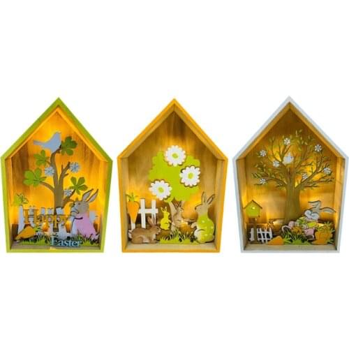 Wooden Easter Rabbit Bunny House Decorations LED Lamp Night Light Home Valentines Day Wedding Ornament Supplies