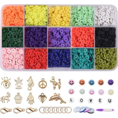 Flat Clay Beads Alphabet Letters Beads for Jewelry Making, 6mm Flat Round Clay Colorful Smile Heishi Beads for DIY Bracelets