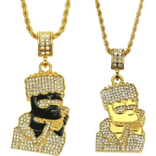 Hip Hop Cartoon Simpson Pendant Necklace for Women and Men Cuban Chain Unisex Trendy Necklaces Jewelry Gifts