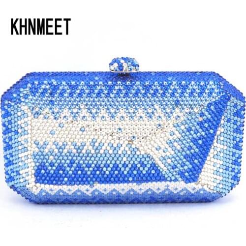 LaiSC Luxury Crystal Bag Skyblue Evening Purse Convex Surface Elegant Wedding Diamante Ladies Clutch Evening Bag SC318