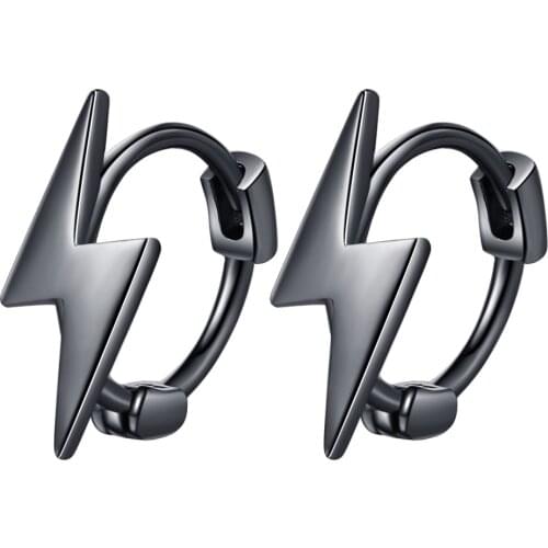 Black Lightning Small Round Street Hip Hop 925 Sterling Silver Hoop Earrings For Women Men Trendy Fashion Jewelry Gift