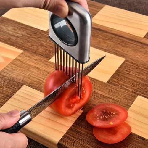 Vegetables Fruit Slicer Stainless Steel Onion Needle Onion Fork Tomato Cutter Cutting Safe Aid Holder Kitchen Accessories Tools