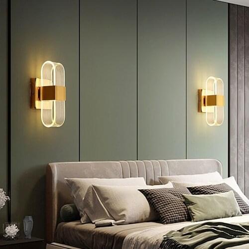 Modern Simple Acrylic LED Wall Lamp Black Gold LED light Bedside Corridor Wall Lamp Tri-color Light Adjustable Iron Wall Light